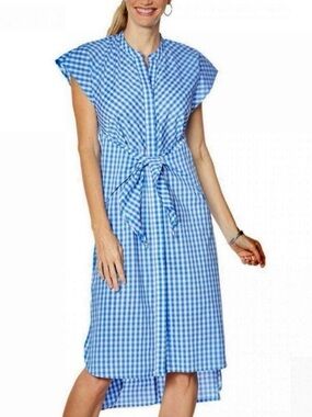 Evryday Jane Blue White Gingham Tie Front Maxi Dress Size 1X New